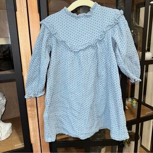 Zara Kids toddler girl dress long sleeves busty blue ruffles collar bib muslin